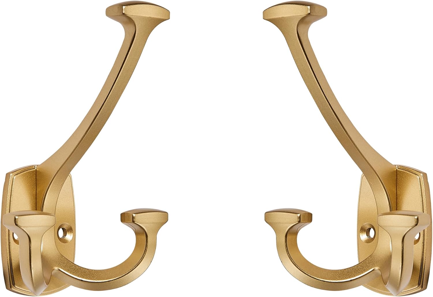 Large Wall Double-Sided Hook 5 Pack Gold Hook Decorative Heavy Duty Solid Large Coat Hooks for Towel Hanging Coats Robe Towel Bags Door Back 2 Prong Hooks