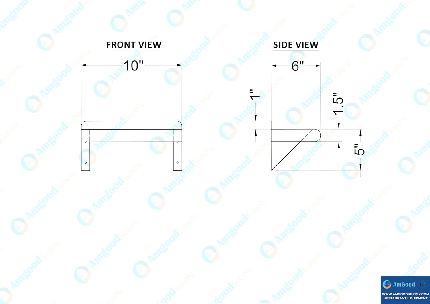 AmGood 6 in. x 10 in. Stainless Steel Wall Mount Shelf. Commercial/Home. Kitchen, Restaurant, Garage, Laundry, Utility Room. NSF