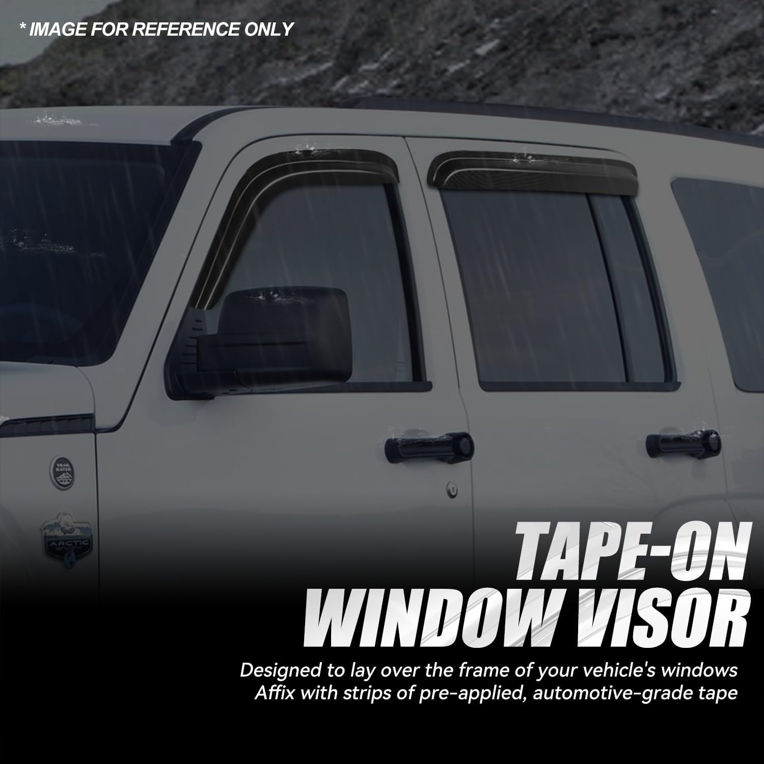 Auto Dynasty 4Pcs Carbon Fiber Pattern Window Visors Compatible with 2008-2013 Jeep Liberty, Tape-On Front & Rear Window Deflectors, Glossy Dark Smoke