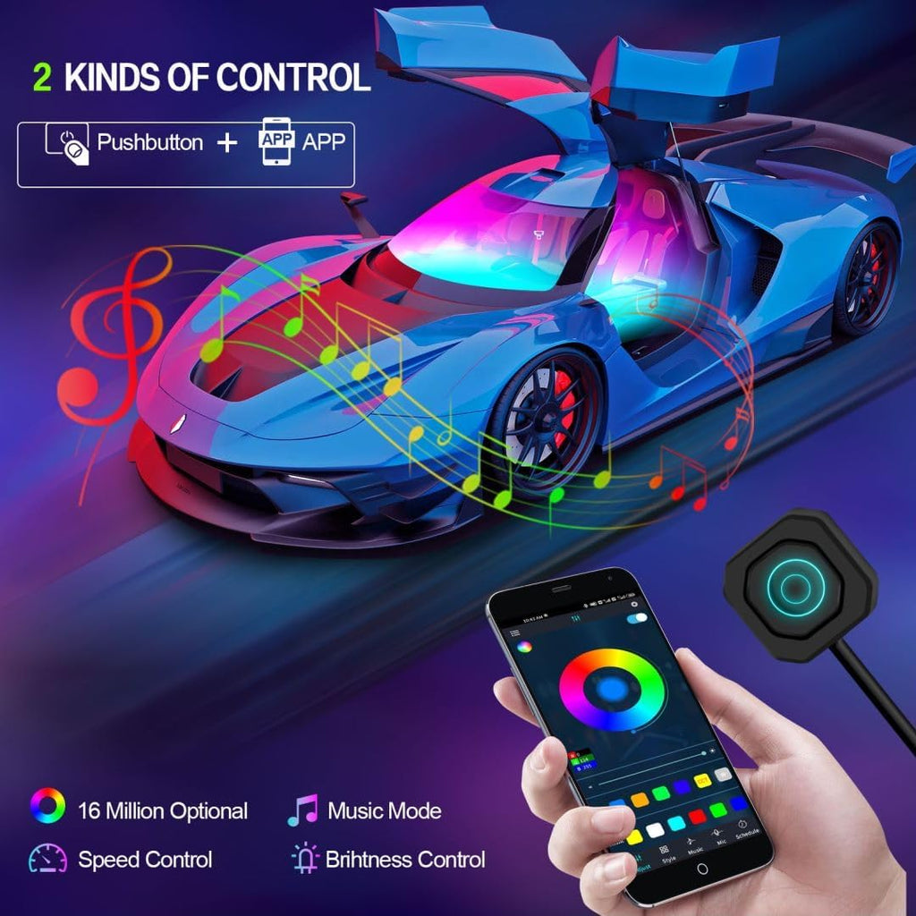 Dreamcolor Acrylic Interior Car Lights, WEBUPAR Car Accessories 6 in 1 Car LED Strip Lights with APP Control and 213 Modes, 175 inches 593 LEDs Fiber Optic Lights, RGB Neon Car Lighting
