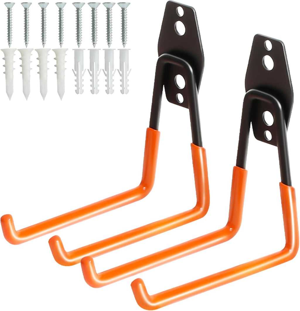 KURUI Heavy Duty Wall Hook for Tool/Water Hose, Garden Hose Holder Wall Mount for Indoors Outside, 2 Pack Garage Storage Hanger for Hanging Shovel/Ladder/Extension Cord, Metal Utility Hook Organizer