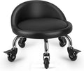 Rolling Stool with Backrest Low Height Rolling Stool with PU Leather, Roller Stool Chair, Roller Seats for Home, Office, Garage, Shop, Library (3.2" h Casters)