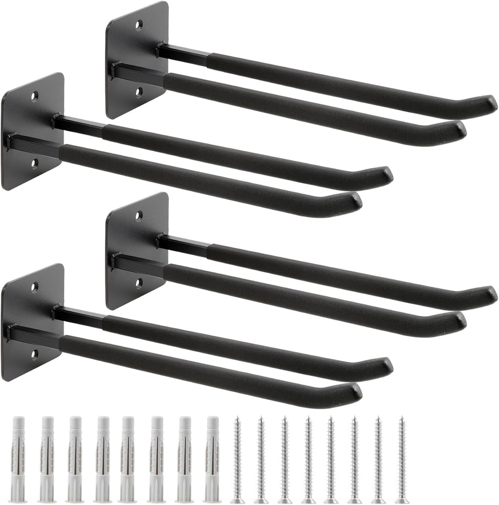 Sinoer Upgraded Heavy Duty Garage Hooks, Utility Steel Garage Hooks, 14 Inch Square Tube Double Garage Wall Mounting Hooks for Chairs, Ladders, Ropes and Strollers, 4 Pieces