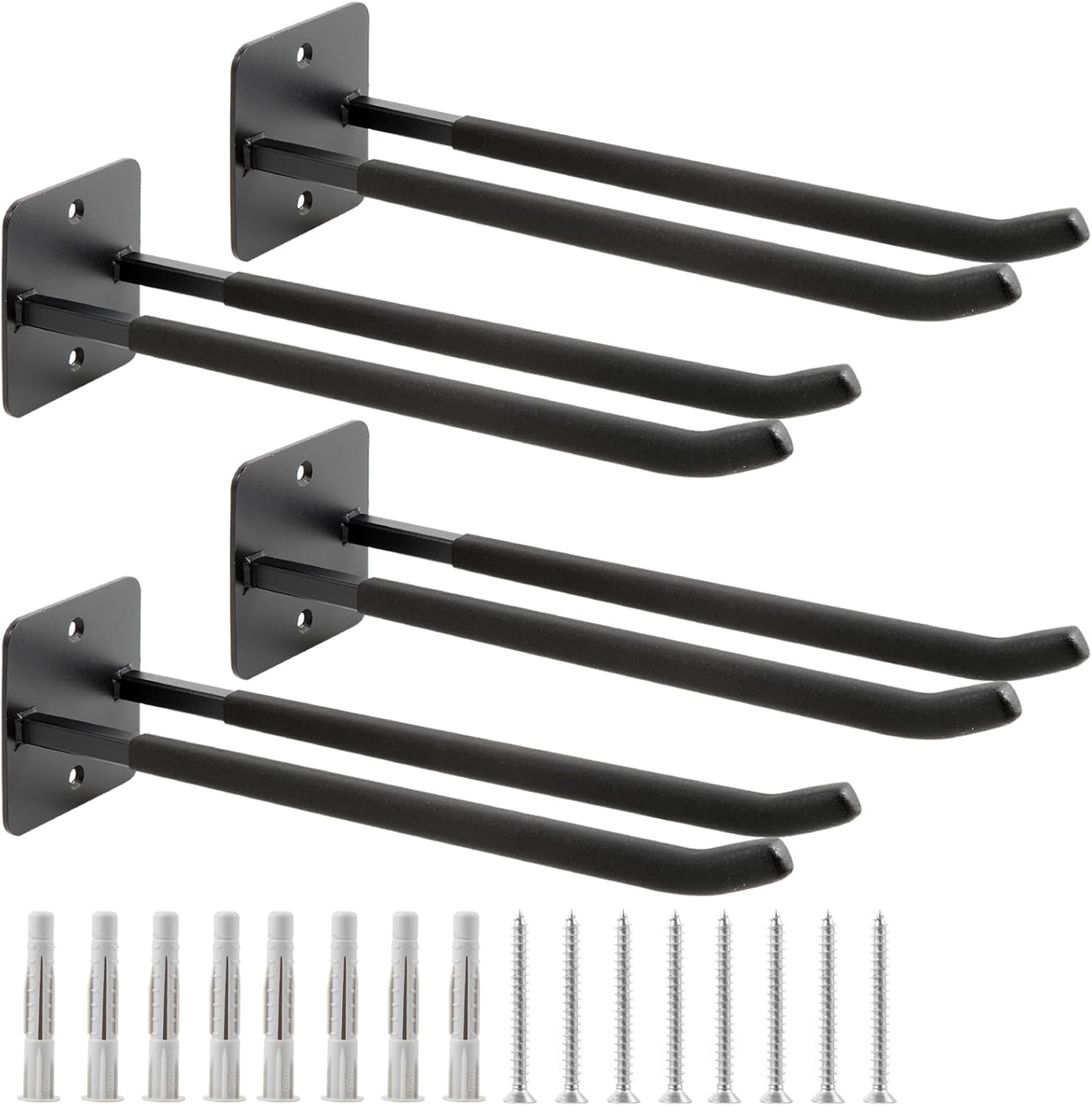 Sinoer Upgraded Heavy Duty Garage Hooks, Utility Steel Garage Hooks, 14 Inch Square Tube Double Garage Wall Mounting Hooks for Chairs, Ladders, Ropes and Strollers, 4 Pieces