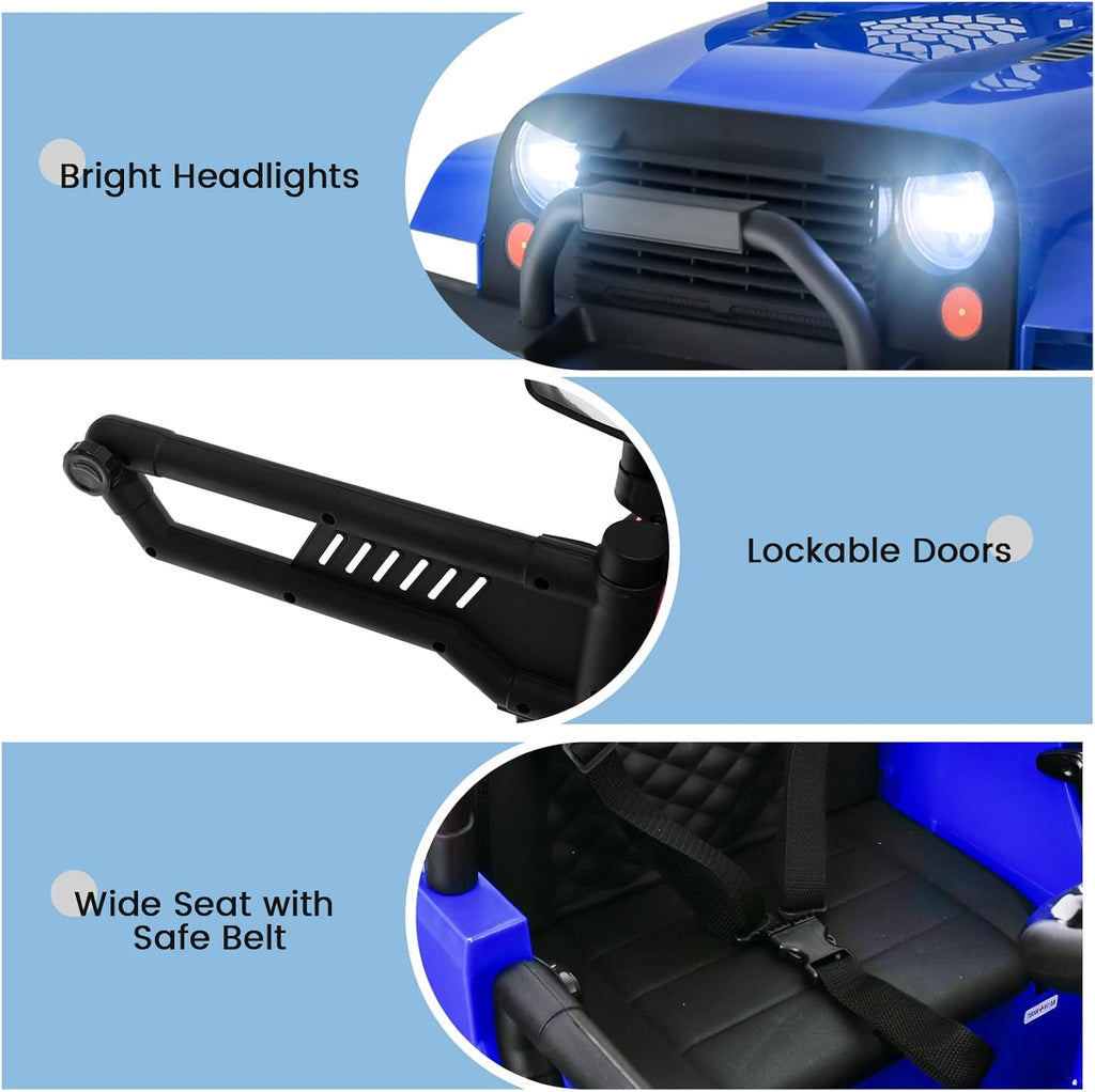 OLAKIDS Kids Ride On Truck, 12V Electric Vehicle Car with Remote Control, Toddlers Battery Powered Toy with 2 Speeds, Spring Suspension, Double Open Doors, LED Lights, TF, Music, USB, Mp3 (Blue)