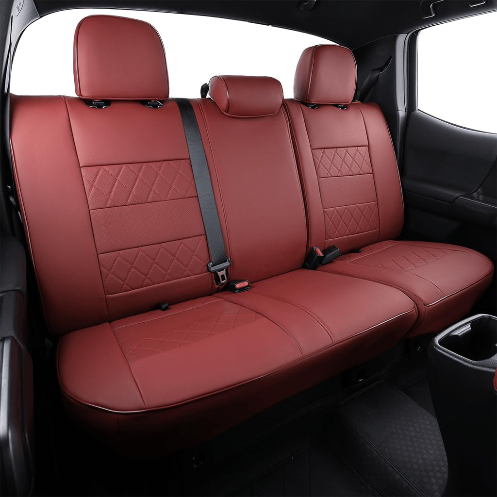 EKR Custom Fit Tacoma Leather Car Seat Covers for Select Toyota Tacoma 2012 2013 2014 2015 (TRD Sport Seats)- Full Set,Leather(Burgundy)