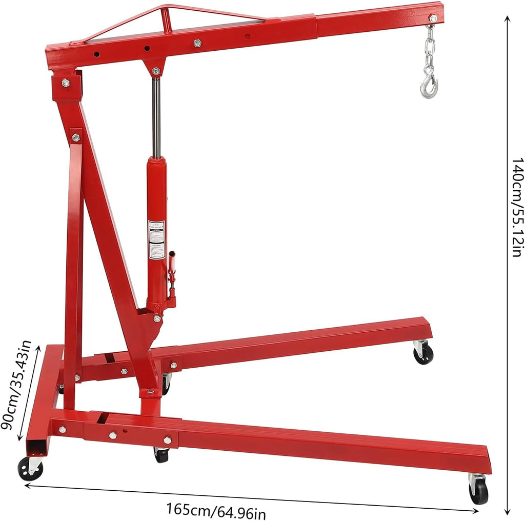 Engine Lift Crane 2 Ton (4000lbs) Engine Hoist Heavy Duty Garage Hydraulic Lift Foldable & Adjustable Height w/ 6 Universal Wheels for Car Fixing, Workshops, Ports, Warehouses, Garage