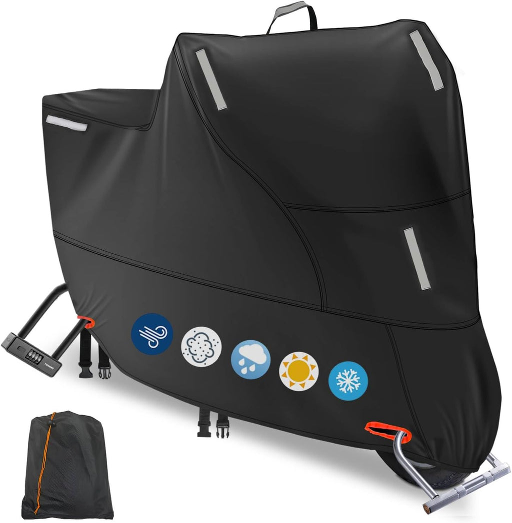 Moped Cover Waterproof Outdoor, Motorbike Scooter Cover Sun Rain Dust Protection with 5 Reflective Strips and 2 Fixed Buckles, 2 Lock-Holes for Motorcycles Cruisers Sportbikes (M: 79 x 35 x 39 inch)