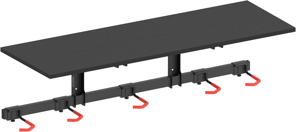 Mount-It! WheelsUp Bike Storage Rack with Shelf | Wall Mounted Garage Organizer Holds 5 Bikes | Adjustable Padded Hooks, Max Capacity 385 lbs | Space-Saving Solution