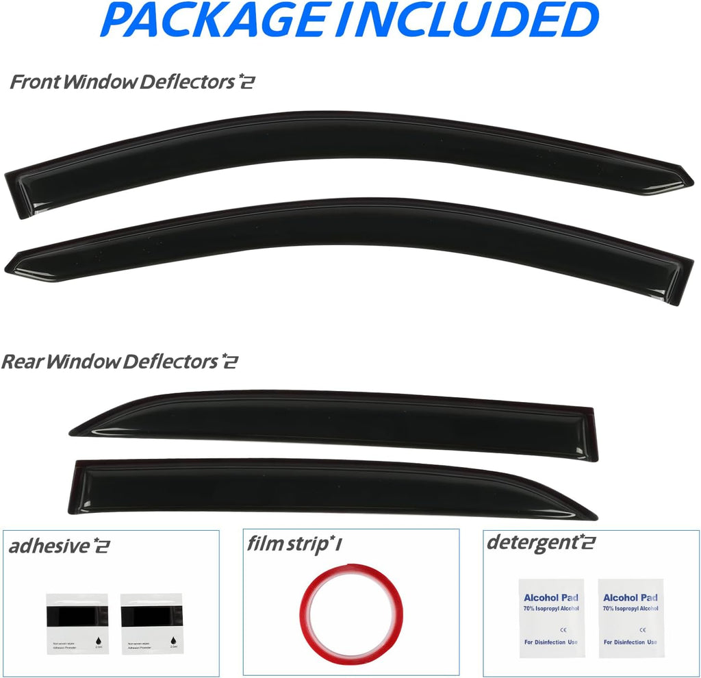 Window Rain Guards for 2018-2024 Chevrolet (Chevy) Equinox, Tape-on Window Visor, Outside-Mount Vent Shade Wind Deflector Rain Shield Protector Sun Visor for 18-24 Equinox