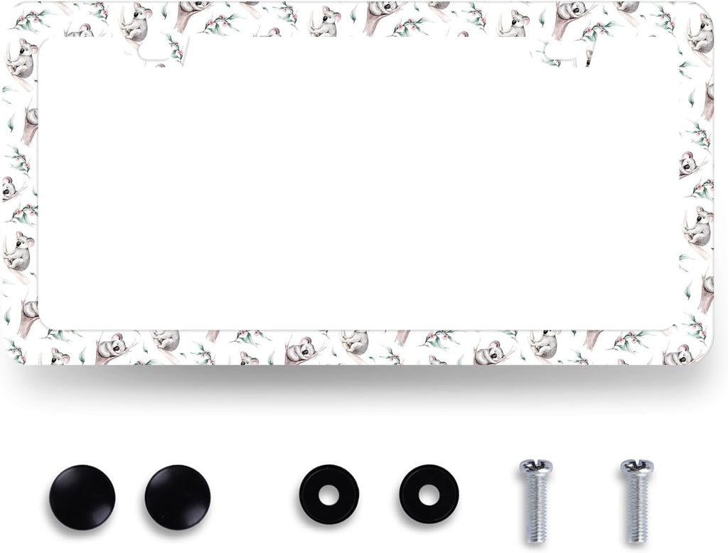 Watercolor Koala License Plate Frame Colorful Animal License Plate Holder Funny License Plate for Car Decoration Stainless Steel Cute Auto Parts with Screws for Men Women 12.3" x 6.3"