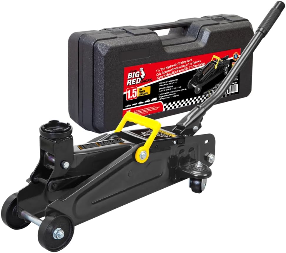 BIG RED Torin Hydraulic Trolly Service/Floor Jack with Blow Mold Carrying Storage Case, 1.5 Ton (3,000 lb) Capacity, Black,AT820014SB-1