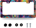 Fantasy Colorful Mandala License Plate Frame Boho Flowers License Plate Holder Funny Personalise Car Stainless Stee Decorative Parts for Standard Us Canada Vehicles 12x6 Inch for Women Men