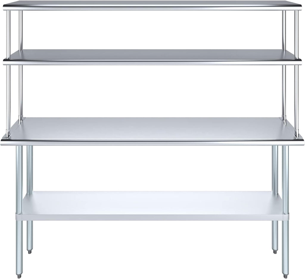 Amgood Stainless Steel Work Table Double Tier Overshelf | NSF (14" x 72" Work Table + 12" Overshelf)