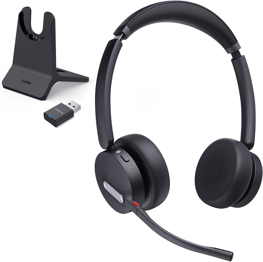 Yealink WH64 Hybrid DECT& Bluetooth Wireless Headset,492ft Range Dual Teams UC Zoom Headphones with DECT Dongle&Charging Stand, 3X Noise Cancelling Mic, 32H Talk Time,Headsets for PC,Phone,Laptop