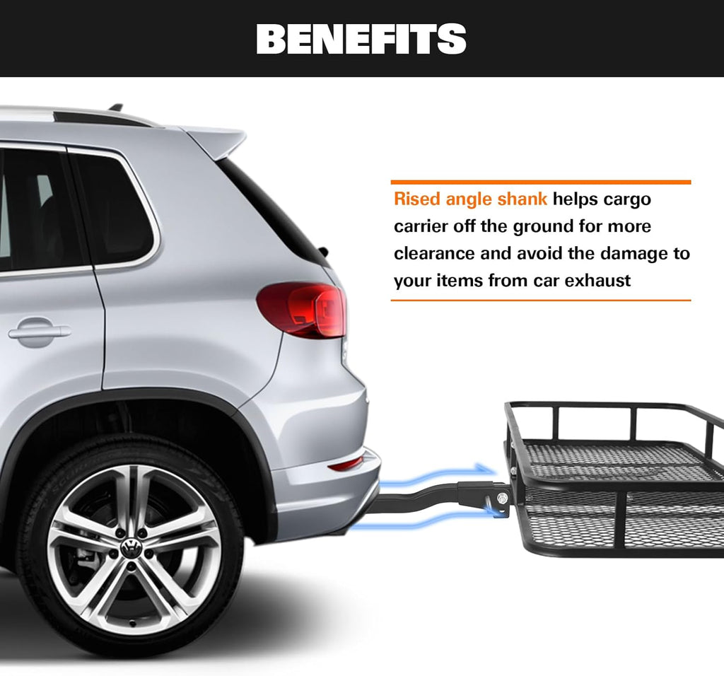 WEIZE Folding Hitch Mount Cargo Carrier 60" x 20" x 6", 500 lbs Capacity Hitch Cargo Rack with Waterproof Bag, Hitch Stabilizer,Net and Straps for SUV Pickup Camping Traveling