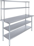 Amgood Stainless Steel Work Table with 2 Shelves | Metal Kitchen Prep Table & Shelving Combo (24" x 72" Table with 2 Shelves + 12" Overshelf)