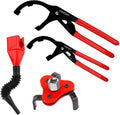 4Pcs Oil Filter Pliers Set, 3 Jaw oil filter Wrench with Flexible Plastic Funnel For Automotive Oil Change, Adjustable Oil Filter Removal Tool From 1-3/4" to 6" (Black)