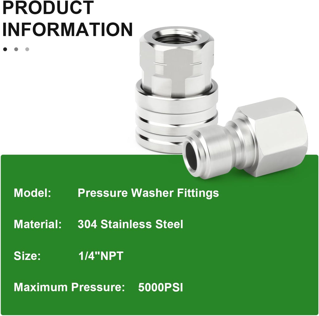 TAISHER 12PCS 304 Stainless Steel Pressure Washer Adapter Kit, Quick Connect Fittings，1/4" Female
