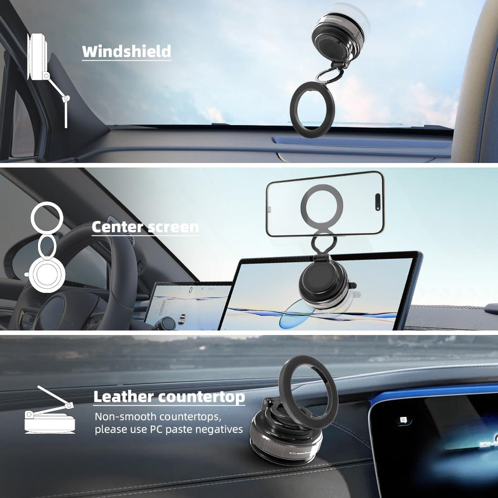 EnerCharge Magnetic Car Phone Holder, with 360° Adjustable & 3-Fold Extension, Upgraded Vacuum Suction Cup Cell Phone Mount for Car/Gym/Kitchen/Shower (Aluminum Alloy)