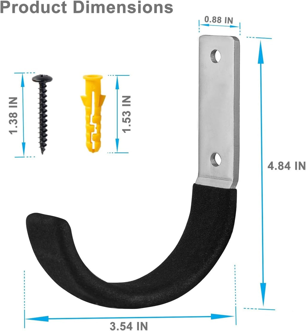 Garage Storage Ladder Hanger 2 Pcs, Upgraded Hose Hanging Hooks, Yard Tool Hangers for Garage Wall, Shovel and Rake Holders, Heavy Duty Utility J-Hooks for Hanging Tools, Ladders, Bicycles