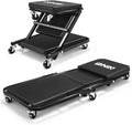 DNA MOTORING 36 Inches Folding 2 in 1 Rolling Z Creeper, Adjustable Roller Garage Chair Lay Down or Sit, 6 Pcs Casters, 330 LBS / 150kg Weight Capacity, Black, TOOLS-00493