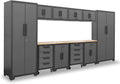 Torin 12 Piece Garage Storage Cabinet Set: Workshop Tool Organizer Chest with Lockers, Shelves and Wood Workbench, Black/Grey
