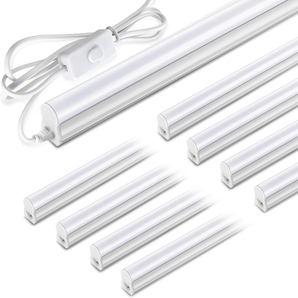 Pak 4FT LED Shop Lights, 2300LM 6500K Cool White, 20W Energy Efficient Linkable Ceiling and Under Cabinet Lighting, T5 Integrated Utility Fixture for Garage, Workshop, Basement, FCC Certified, 8 Pack