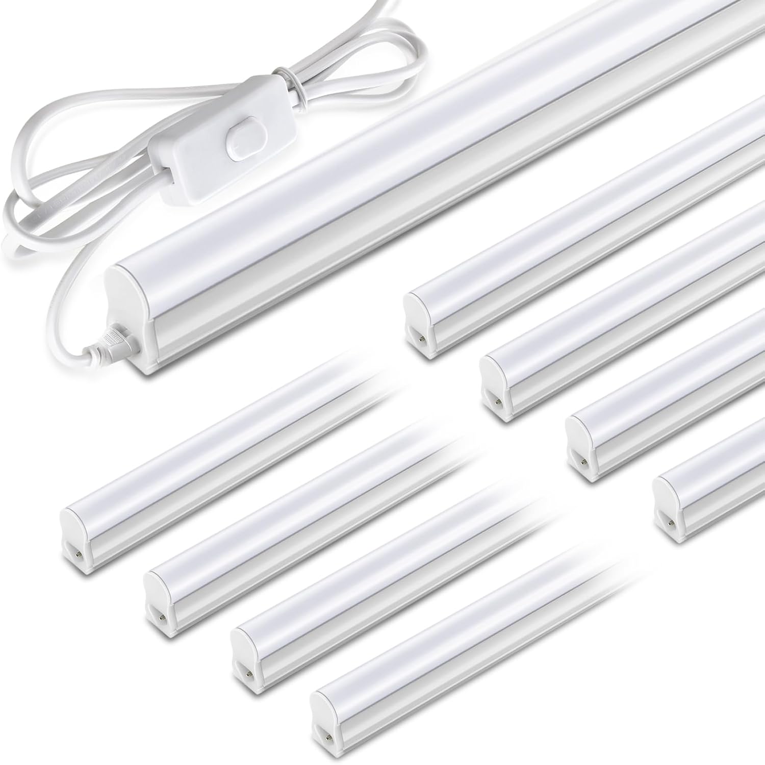 Pak 4FT LED Shop Lights, 2300LM 6500K Cool White, 20W Energy Efficient Linkable Ceiling and Under Cabinet Lighting, T5 Integrated Utility Fixture for Garage, Workshop, Basement, FCC Certified, 8 Pack