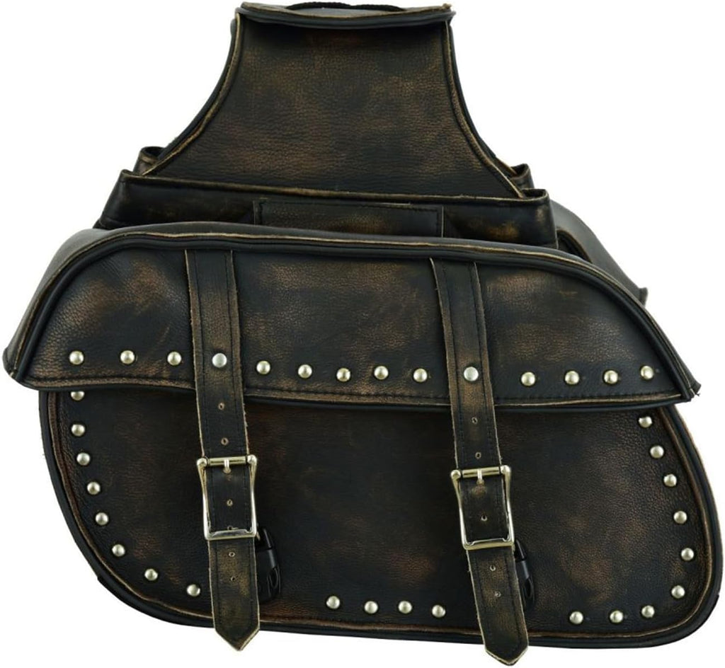 GARGOYLE BELLS Motorcycle Saddle Bags Leather Motorcycle Luggage Bag with Gun Holsters For Softails Sportsters and Choppers Waterproof Luggage Bags For Motorcycle
