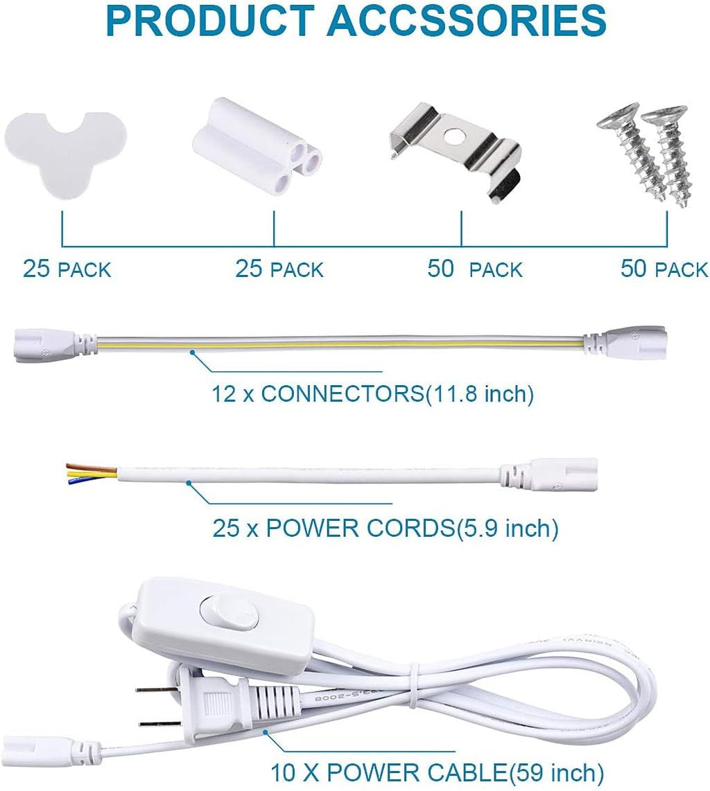 4FT LED Shop Light, 25 Pack, 60W 6000K 9500LM Clear White, Linkable Integrated V-Shape for Shop Garage, Warehouse