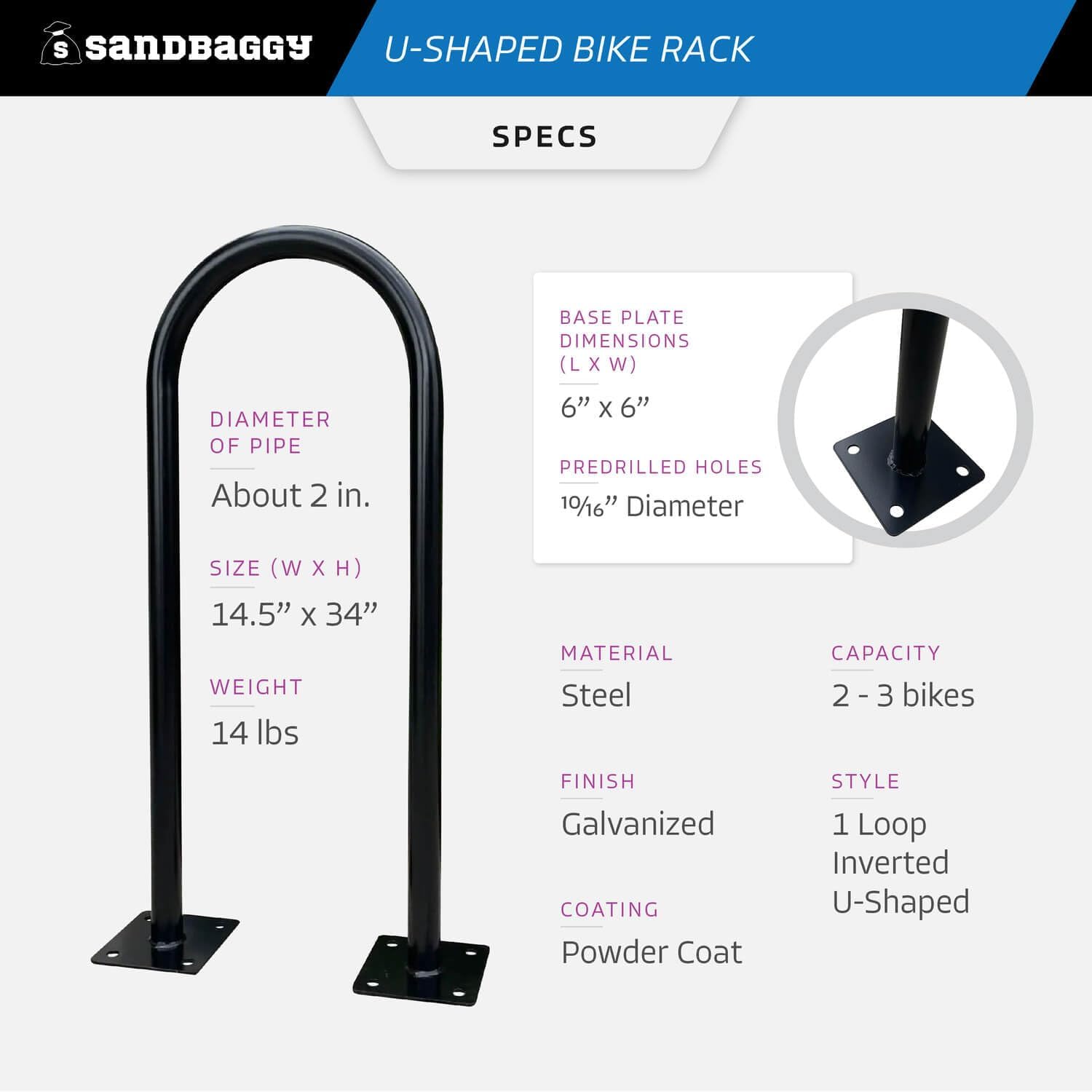 Sandbaggy U Shaped Bike Rack - Outdoor, Commercial - Galvanized Steel - Surface/Ground Mounted (5, Green)