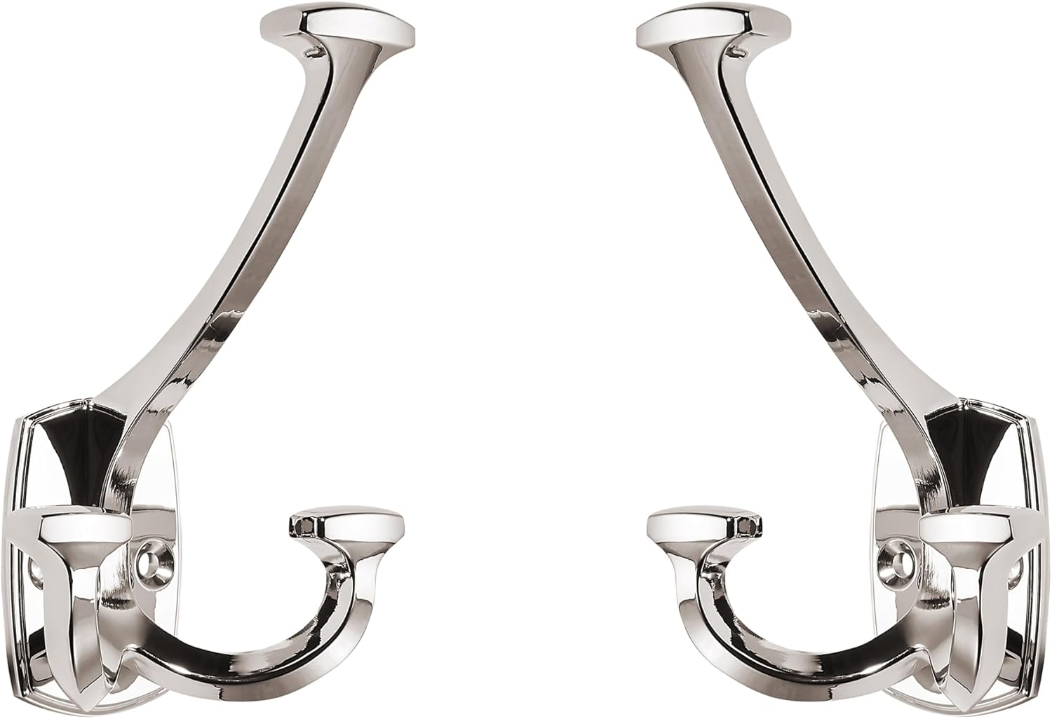 Large Wall Double-Sided Hook 5 Pack Polished Nickel Hook Decorative Heavy Duty Solid Large Coat Hooks for Towel Hanging Coats Robe Towel Bags Door Back 2 Prong Hooks