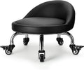 Rolling Stool with Backrest Low Height Rolling Stool with PU Leather, Roller Stool Chair, Roller Seats for Home, Office, Garage, Shop, Library