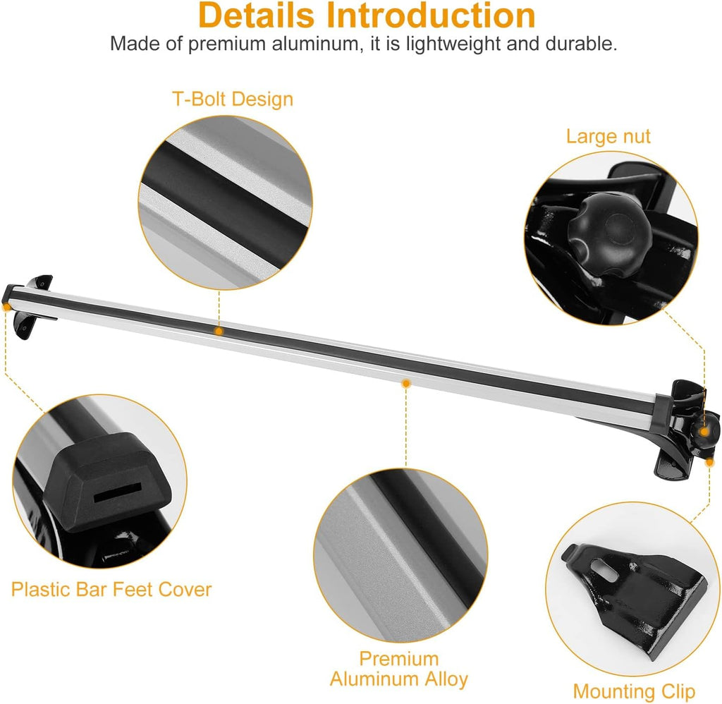 2Pcs Universal Roof Rack Cross Bars，47.24” Aluminum Cross Bars with 165LBS Capacity，Lightweight Car Roof Rack Cross Bars for Most Car Without Roof Side Rail for Bike Kayak Cargo Luggage