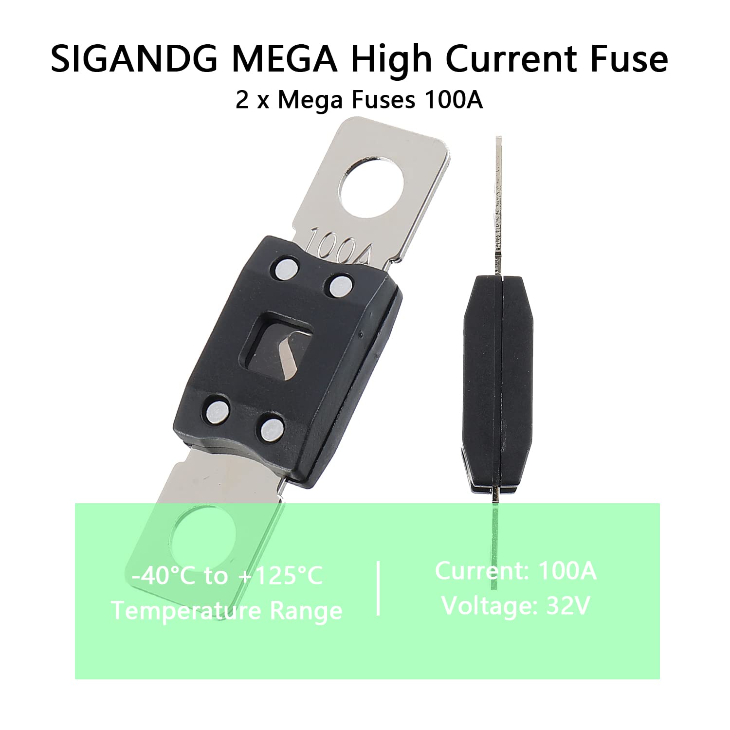 100A MEGA High Current Fuse - 100 Amp Bolt-on Fuse for Cars, Trucks, Construction Vehicles, Buses, Caravans (2 Pcs)