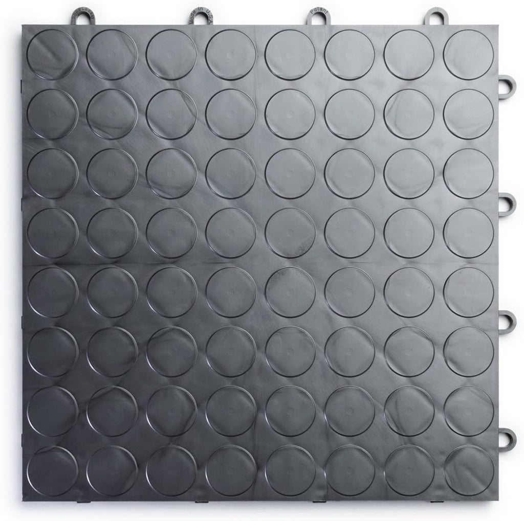 Big Floors RaceDeck CircleTrac, Interlocking Non-Slip Garage Flooring Tile, Durable, Modular, Heavy-Duty Copolymer, Easy Install (Graphite, 12 Pack of 12 x 12" Tiles)