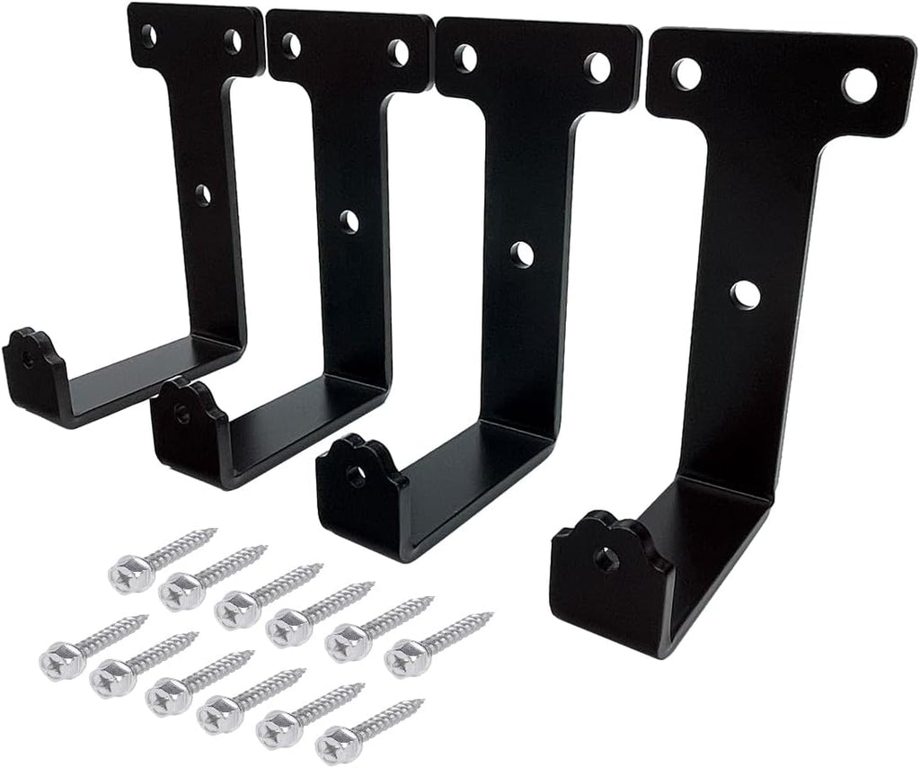 4 PCS black heavy duty metal flat j hooks for hanging 320 lbs,wall mount hooks,plant hanger large steel utility masonry industrial hook for Hanging Garage Storage Home Office Gym Sports Equipment(XL)