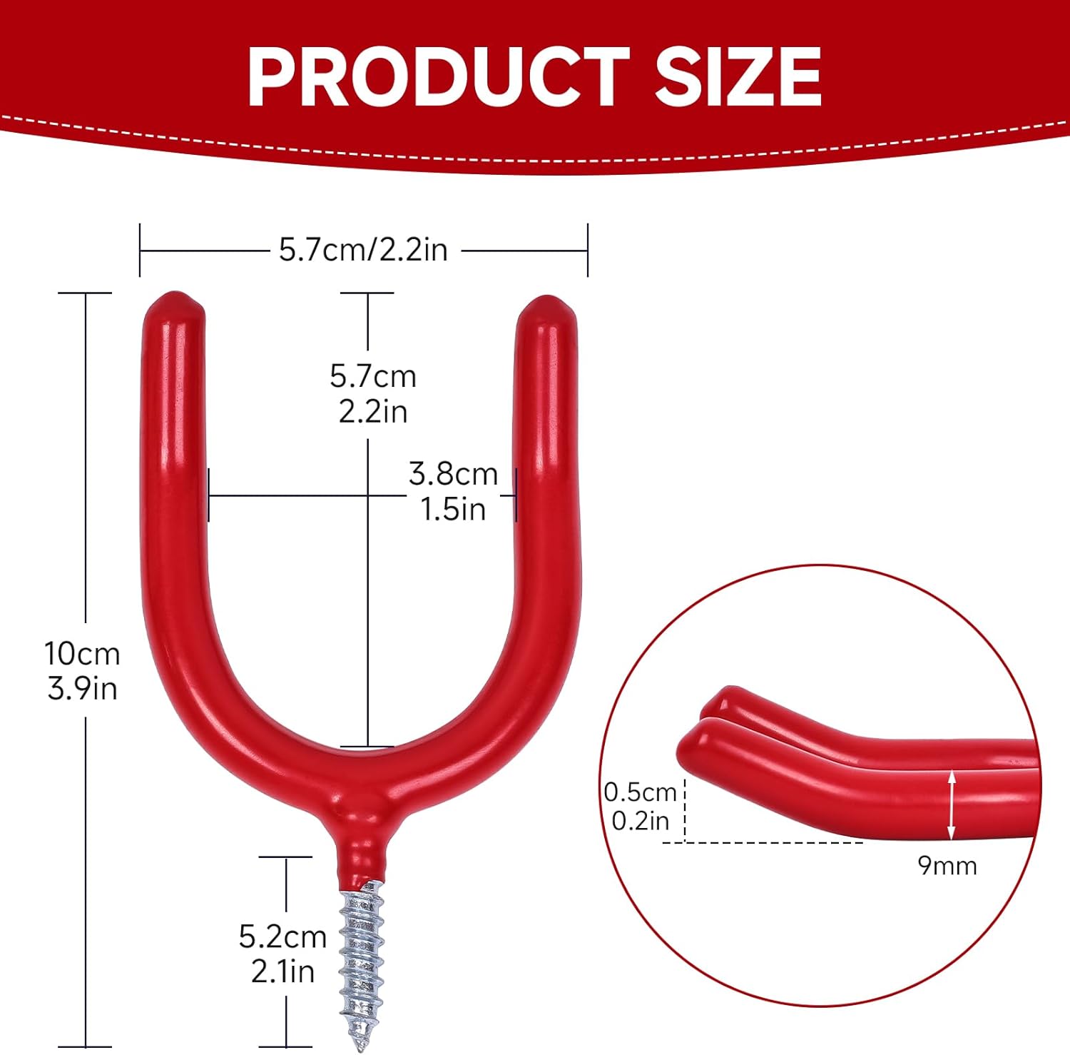 6 Pack Garage Storage System Steel U Hooks with Anti-Slip Coating Home Improvement and Organization Screw in Hooks Easy Wall Mounting Heavy Duty Bike and Ladder (Red, 6 Pack)