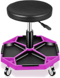 Auto Dynasty Mechanic Stool, Adjustable Rolling Pneumatic Creeper Garage Shop Seat with Tool Tray, 300 LBS Roller Seat for Workshop Auto Repair, Adjustable Height 15.7" to 21", Purple