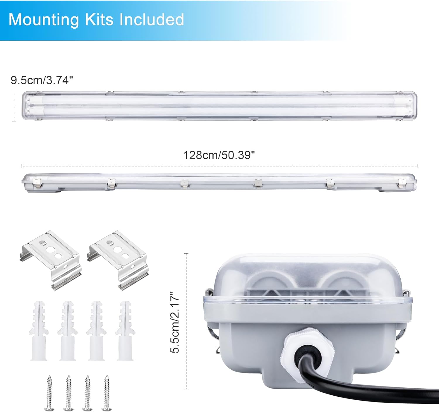 4FT Vapor Tight LED Light Fixture 4200LM 48W, 6500K Bright White IP65 Waterproof for Warehosue, Factory, Workshop, Garage, Car Wash，Indoor/Outdoor Ceiling Lights (8-Pack)