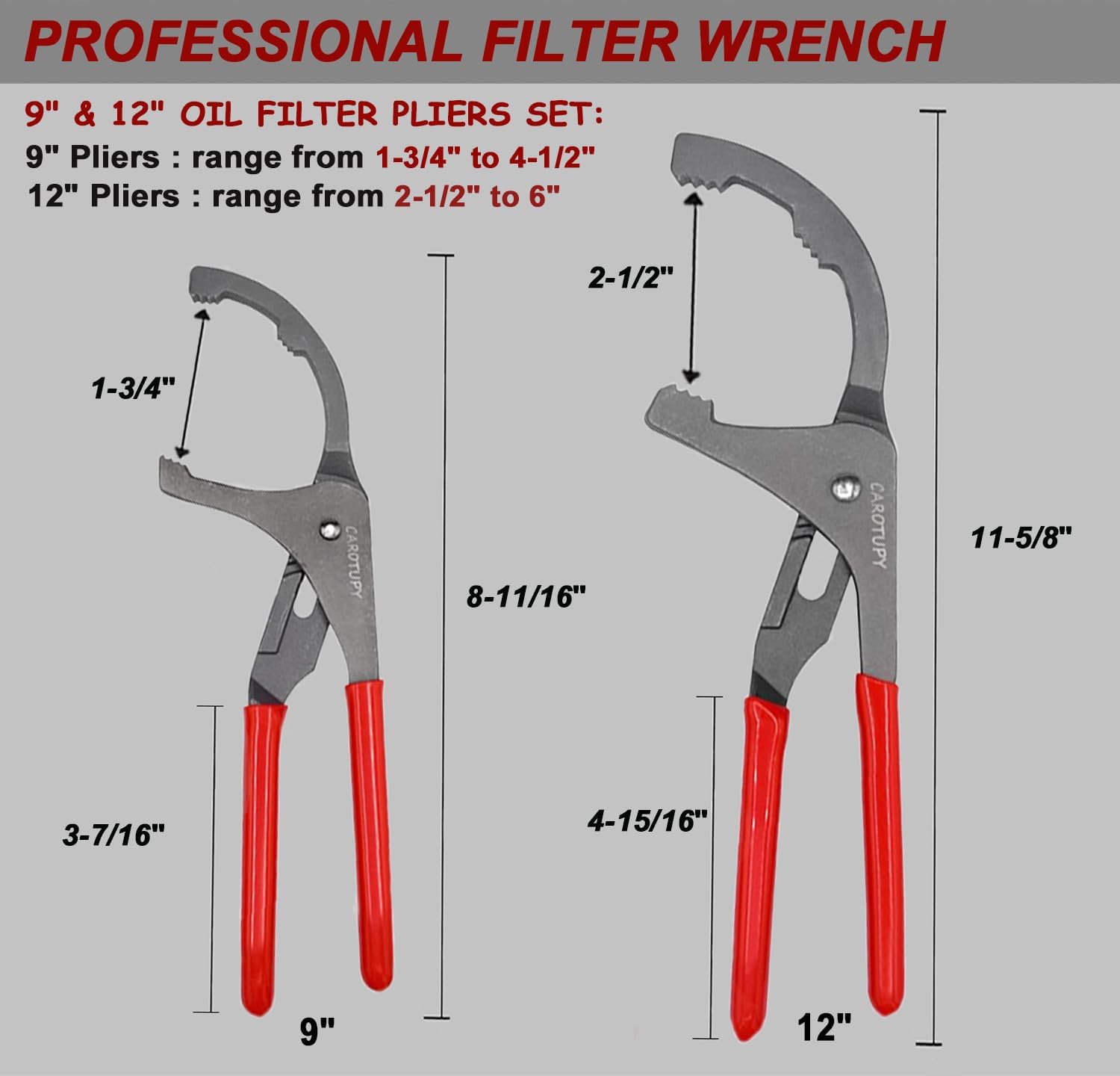 4Pcs Oil Filter Pliers Set, 3 Jaw Oil Filter Wrench With Oil Snap Funnel, 9" and 12" Oil Filter Pliers Adjustable From 1-3/4"-6"