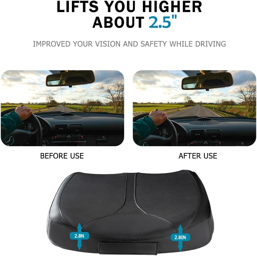Leather Car Memory Foam Heightening Seat Cushion for Short People Driving, Hip(Coccyx/Tailbone) and Lower Back Pain Relief Butt Pillows, Adult Booster Seat for Car,Truck,SUV, Office Chair.