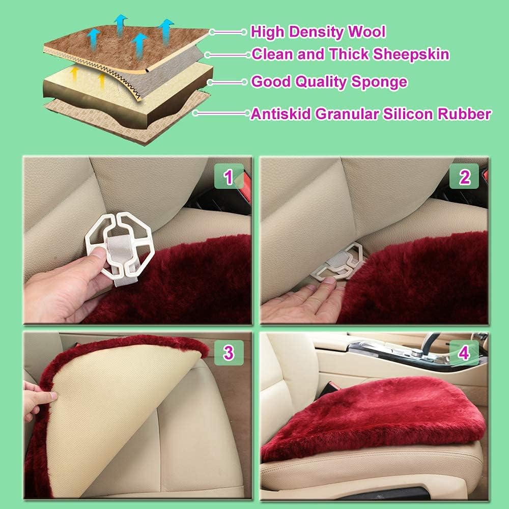 20 inchs Fluffy Shearling Sheepskin Car Seat Cover for Auto Interior Accessories with Soft Fuzzy Wool Eco-Friendly Natural Fur Non-Slip (Misty Gray, Front)