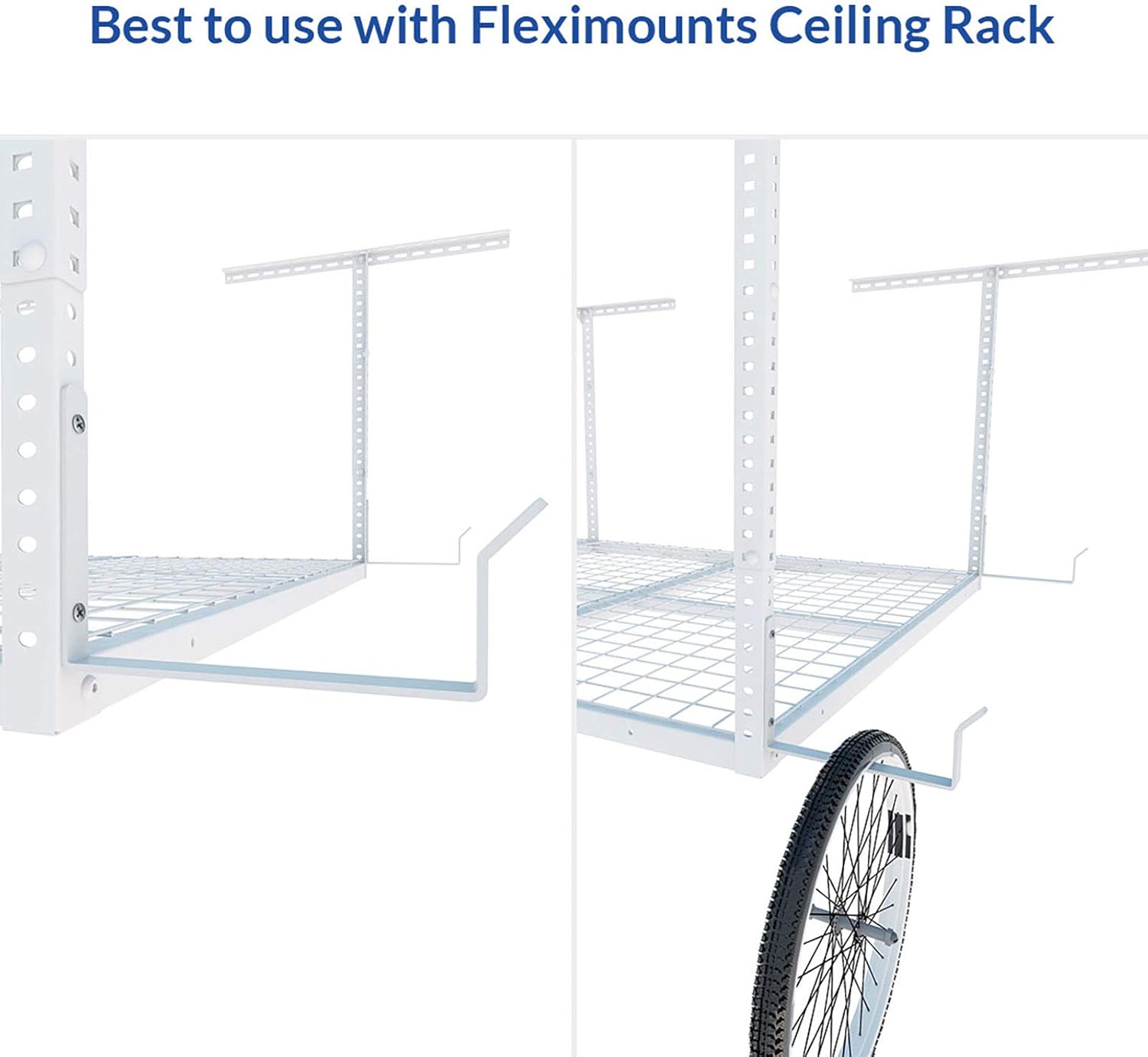FLEXIMOUNTS 2 Pack Add On Storage Utility Hook Accessory for Garage Ceiling Rack, Max Weight Capacity up to 35lbs,White