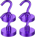 MIKEDE Magnetic Hooks, 40Lbs+ Heavy Duty Magnet Hooks for Cruise Cabins, Super Neodymium Hanging Hooks Strong Magnets with Hook for Fridge, Magnetic Hanger for Grill, Toolbox, Storage(Purple, 4 Pack)
