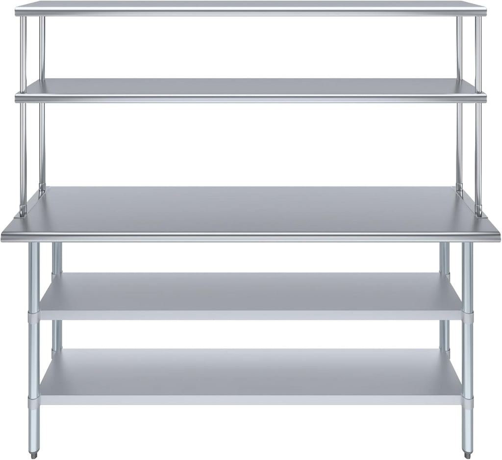 Amgood Stainless Steel Work Table with 2 Shelves | Metal Kitchen Prep Table & Shelving Combo (18" x 72" Table with 2 Shelves + 12" Overshelf)