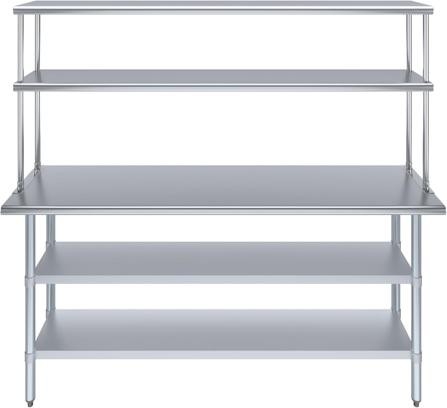 Amgood Stainless Steel Work Table with 2 Shelves | Metal Kitchen Prep Table & Shelving Combo (18" x 72" Table with 2 Shelves + 12" Overshelf)