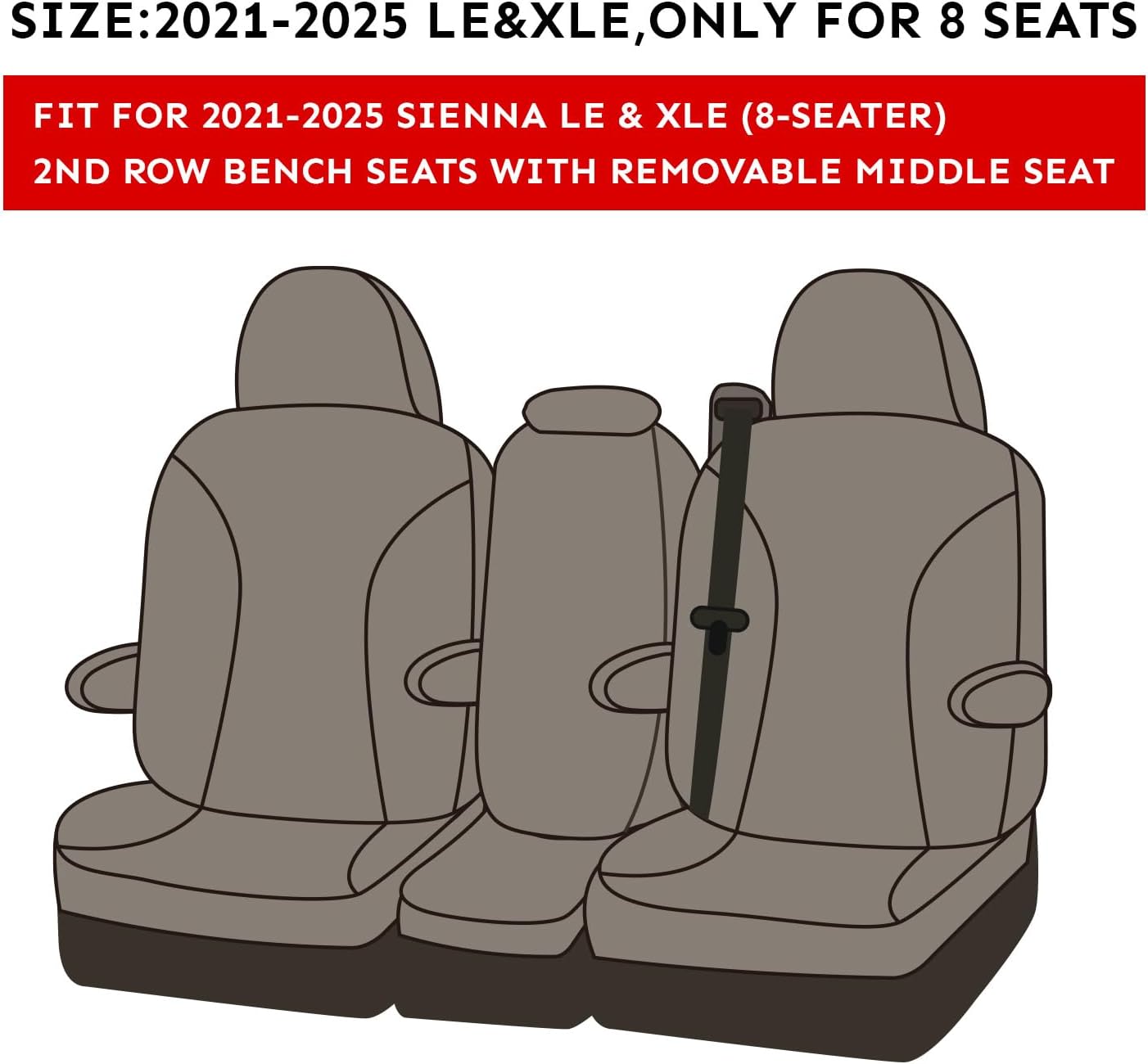 EKR Sienna Seat Covers for Toyota Sienna LE,XLE,XLE Plus 8-Passenger Seating 2021 2022 2023 2024 2025,Front Seat and Rear Seat,Black Car Seat Covers - 1st and 2nd Row Only,Leather(Black)