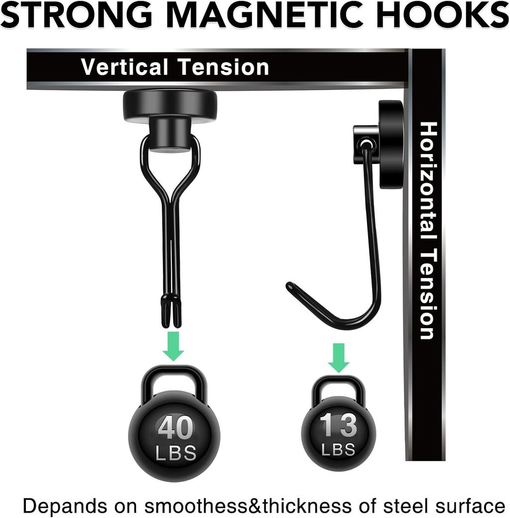 MIKEDE Magnetic Hooks, 40Lbs Heavy Duty Neodymium Magnet Hooks Black Magnetic Swivel Hooks for Hanging, 10 Pack Rust Proof Strong Magnets with Hook Metal Hanger for Fridge, Toolbox, Storage